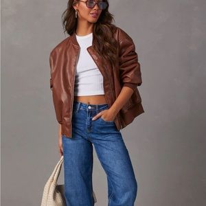 Domingo Faux Leather Zip Bomber Jacket